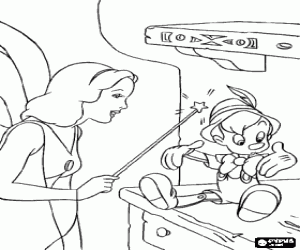 malvorlagen Die Blaue Fee gibt das leben zur h�lzernen marionette, um den traum von Gepeto zu erf�llen und es seinen sohn Pinocchio zu bilden ausmalbilder