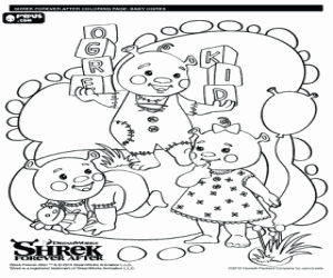 malvorlagen Die drei Kinder von Shrek und Fiona, der Menschenfresser Babys spielen ausmalbilder