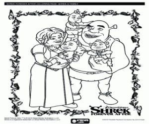 malvorlagen Die Familie von Shrek, Fiona und ihren drei kleinen Oger ausmalbilder