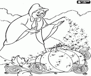 malvorlagen Die gute fee mit dem zauberstab aus einem k�rbis in einen wagen zu Cinderella den gro�en ball auf der prinz  ausmalbilder