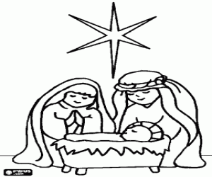 malvorlagen Die Heilige Familie, Jesus, Maria und Josef mit dem Stern von Bethlehem ausmalbilder