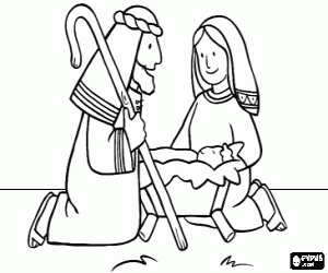 malvorlagen Die Heilige Familie - Joseph, Mary und Kind Jesus in der Krippe ausmalbilder
