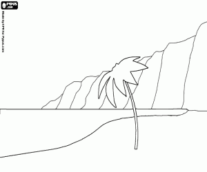 malvorlagen Die k�ste mit dem strand und palmen im vordergrund und die klippen an der unterseite ausmalbilder