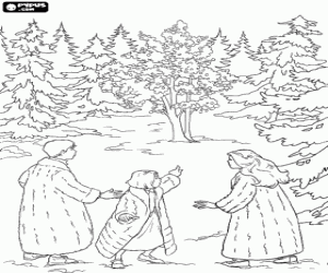 malvorlagen Die Pevensie br�der, Peter, Susan und Lucy, in der magischen Wald von Narnia ausmalbilder