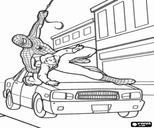 malvorlagen Die Spinne, der superheld, spart ein kind nicht �berfahren von einem auto auf einer stra�e in New York ausmalbilder