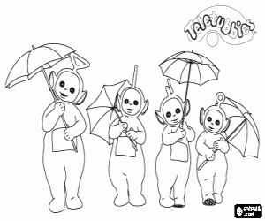 malvorlagen Die vier Teletubbies mit ihren Regenschirmen �ffnen ausmalbilder