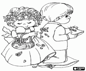 malvorlagen Dienstm�dchen oder Blume M�dchen durch das Werfen Rosenbl�ttern und die Junge Page mit den Ringen ausmalbilder