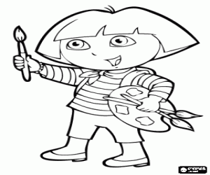 malvorlagen Dora die Explorer mit dem Pinsel und Farben-Palette ausmalbilder