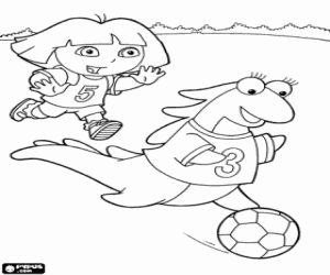 malvorlagen Dora Fu�ball spielen mit ihrer Freundin Isa, dem Leguan ausmalbilder