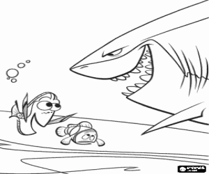 malvorlagen Dorie und Marlin, die vater von Nemo, vor einem hai ausmalbilder