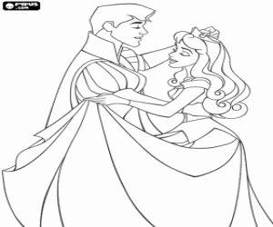 malvorlagen Dornr�schen, Prinzessin Aurora tanzt mit ihrem geliebten, Prinz Phillip ausmalbilder