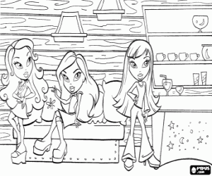malvorlagen Drei M�dchen Bratz mit einem Drink in der Bar ausmalbilder