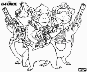 malvorlagen Drei Mitglieder des Teams G-Force: Agent Juarez, Blaster und Darwin ausmalbilder