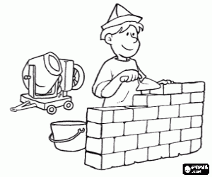 malvorlagen Ein erh�hung der maurer eine wand mit dem traufel und einem betonmischer hinter ausmalbilder