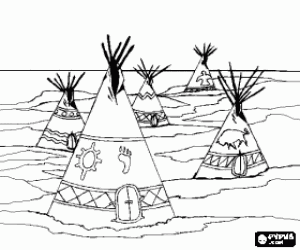 malvorlagen Ein Indianerstamm Lager mit Tipis oder Zelten auf der Ebene ausmalbilder