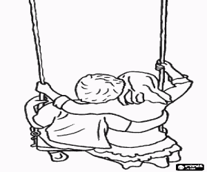 malvorlagen Ein junge und ein m�dchen umfa�t in einem schwingen, nach gesehen ausmalbilder