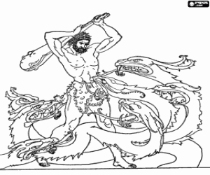 malvorlagen Ein Mann stellt die Hydra, Wasser-Monster-f�rmigen siebenk�pfige Schlange ausmalbilder