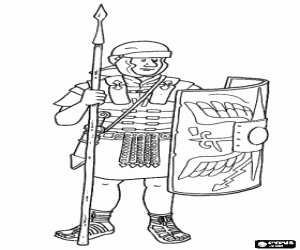 malvorlagen Ein r�mischer soldat, einem legion�r bewaffnet mit pilum (Speer), Schwert, Helm, R�stung und Schild	  ausmalbilder