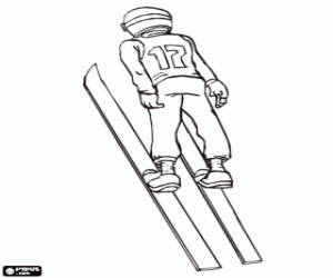 malvorlagen Ein Skispringer fliegt hinunter nach einem Rampe und springt ausmalbilder