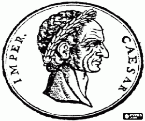 malvorlagen Eine silber-m�nze des antiken Rom, einen denar mit dem gesicht von Julius Caesar oder Iulius Caesar tr�gt einekrone aus lorbeer ausmalbilder