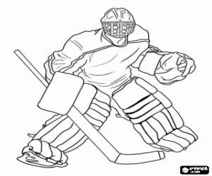 malvorlagen Eishockey-Torwart mit Stick, Helm und alle Schutzvorrichtungen w�hrend eines Warm-up vor dem Spiel ausmalbilder