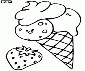 malvorlagen Eiswaffel mit drei Varianten und eine Erdbeere ausmalbilder