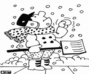 malvorlagen Er nimmt den Schnee mit Schaufel zur�ck, und in der Zwischenzeit schneit weiter ausmalbilder