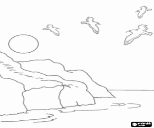 malvorlagen Felsen an der k�ste mit m�wen fliegen ausmalbilder