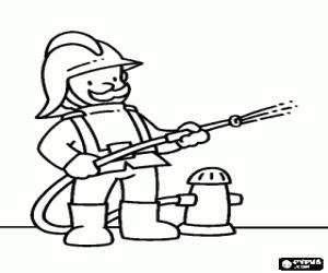 malvorlagen Feuerwehrmann mit Schlauch an einem Hydranten ausmalbilder