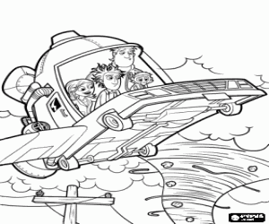 malvorlagen Flint und seine Freunde sehen das Essen Tornado von seinem fliegenden Auto ausmalbilder