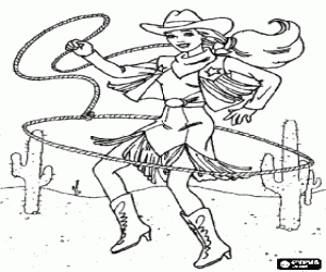 malvorlagen Frauencowboy der den lasso in der w�ste zwischen dem kaktus behandelt ausmalbilder