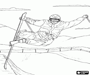 malvorlagen Freestyle Skifahrer machen einen akrobatischen Sprung, beim �ben des Buckelpisten, eine Art Freestyle-Skiing ausmalbilder