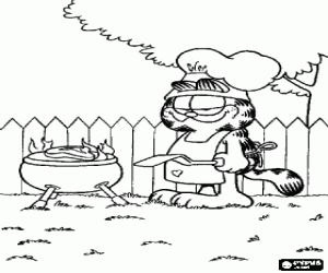 malvorlagen Garfield bereitet ein Grill im Garten ausmalbilder