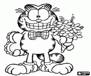 malvorlagen Garfield elegant mit Valentinstag Geschenke, einen Blumenstrau� und ein gro�es Herz ausmalbilder