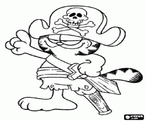 malvorlagen Garfield gekleidet wie ein Pirat mit einem Holzbein ausmalbilder