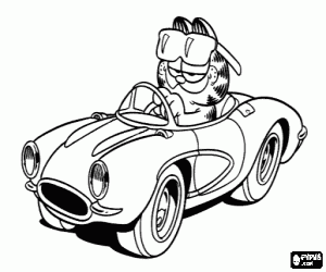 malvorlagen Garfield in seinem Cabrio-Sportwagen ausmalbilder