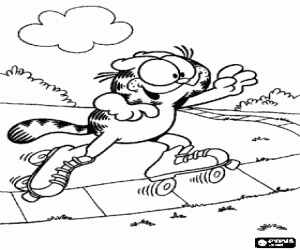 malvorlagen Garfield mit seinen Rollerskates im Park ausmalbilder