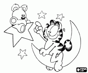malvorlagen Garfield und Pooky, seinen Teddy, den Mond und die Sterne ausmalbilder