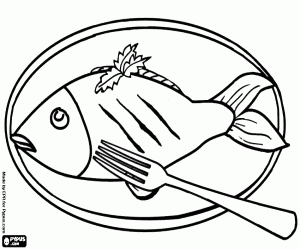 malvorlagen Ged�mpfter Fisch mit einer Gabel bereit ausmalbilder