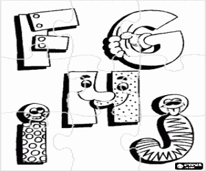 malvorlagen Geduldsspiel von Buchstaben F, G, H und J mit lustigen zeichnungen ausmalbilder