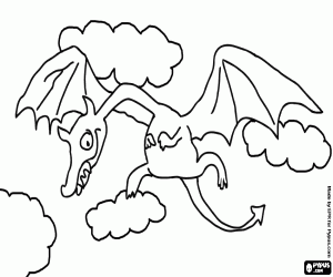 malvorlagen Gefl�gelte Drachen fliegen zwischen den Wolken ausmalbilder