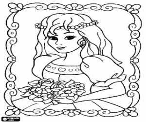 malvorlagen Gerahmte portr�t der prinzessin mit krone und einen blumenstrau� in der hand ausmalbilder