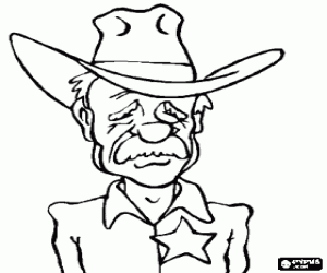 malvorlagen Gesicht des alten sheriff mit cowboy-hut und stern auf der brust ausmalbilder