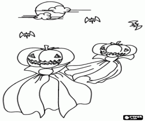 malvorlagen Gespenster mit umhang und k�rbis-kopf fliegen mit flederm�use der Halloween-nacht ausmalbilder