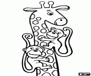 malvorlagen Giraffe spielt mit zwei affen seinem langen hals ausmalbilder