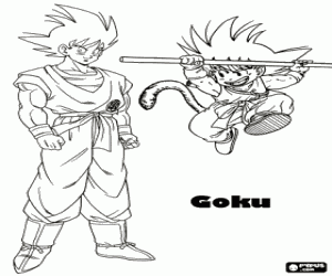 malvorlagen Goku Goku Kind Springen und Erwachsene, ein Mensch mit dem Affen Schwanz ausmalbilder