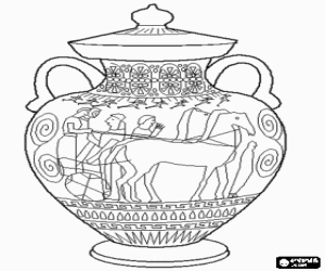 malvorlagen Griechischen amphore mit einem wagen von zwei pferden und geometrischen motiven - Gro�e keramik-schale ausmalbilder