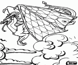malvorlagen Gro�e gefl�gelten drachen fliegen �ber den wolken ausmalbilder