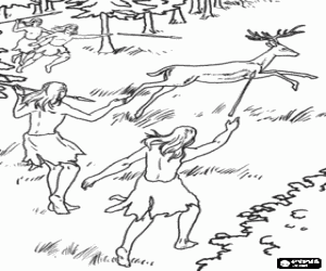 malvorlagen Gruppe der Cro-Magnon-J�ger Jagd ein Hirsch mit Speeren ausmalbilder