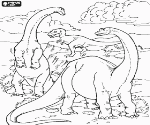 malvorlagen Gruppe drei dinosaurier in der landschaft ausmalbilder